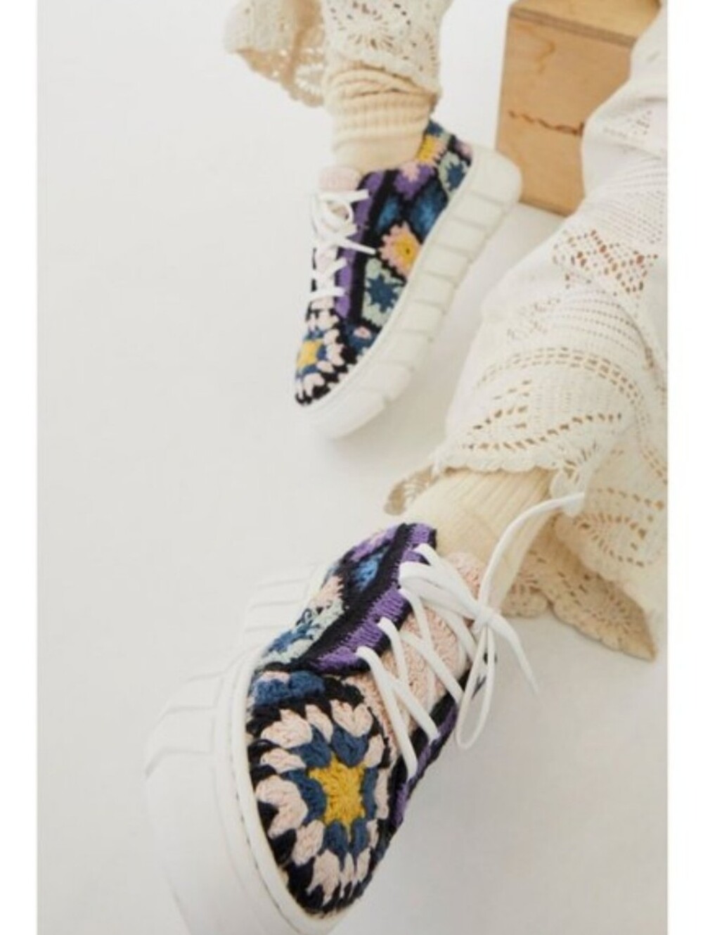 FREE PEOPLE Catch Me If You Can Crochet Sneakers in Black Combo size EU 41 EUC!